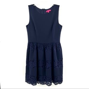 Betsey Johnson blue lace dress sleeveless stripe size 14